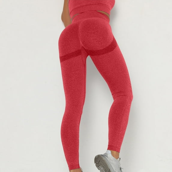 Leggings for Women's Color Hip-lifting Sports Fitness Running High Waist Yoga Pants Leggings for Women Tummy Control Red S