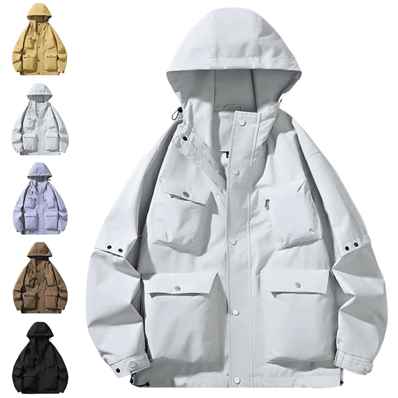 Maoxin Men Jacket Fashion Men's Solid Color Outdoor Hiking Long Sleeve Hooded Casual Outwear Jackets Jacket Coats , White , 4XL