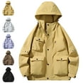thumbnail image 1 of Maoxin Men Jacket Fashion Men's Solid Color Outdoor Hiking Long Sleeve Hooded Casual Outwear Jackets Jackets for Men , Yellow , 4XL, 1 of 6