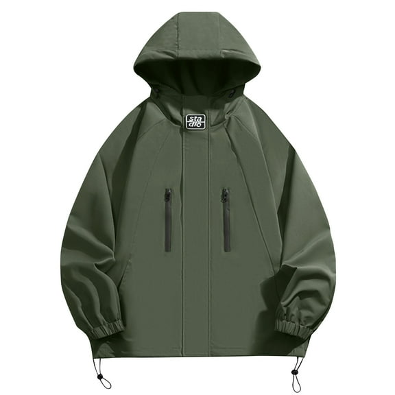 Maoxin Men Jacket Fashionable Men's Long Sleeve Hooded Casual Comfortable Outwear Jackets Plus Size Jacket for Men , Green , S