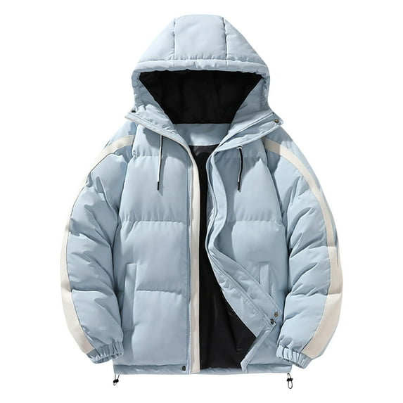 Maoxin Men Jacket Men' Solid Color Down Jacket With Warm Zipper Pocket Long Sleeved Hooded Casual Jacket Jackets for Men , Light Blue , XL