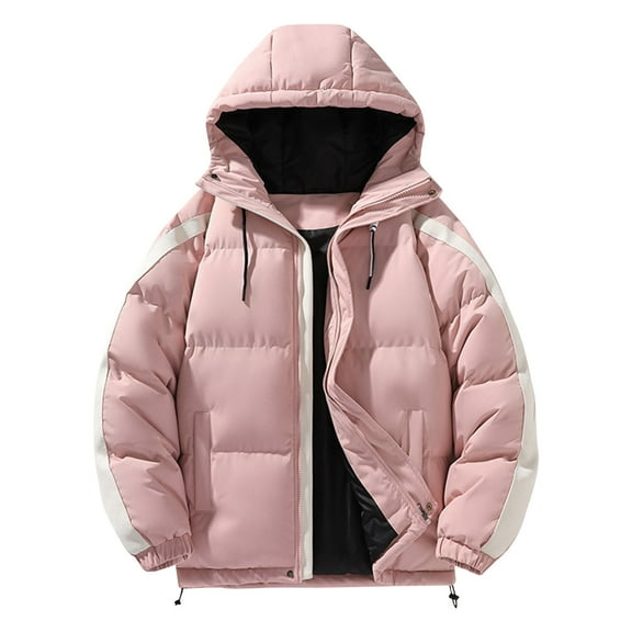 Maoxin Men Jacket Men' Solid Color Down Jacket With Warm Zipper Pocket Long Sleeved Hooded Casual Jacket Jackets for Men , Pink , XL