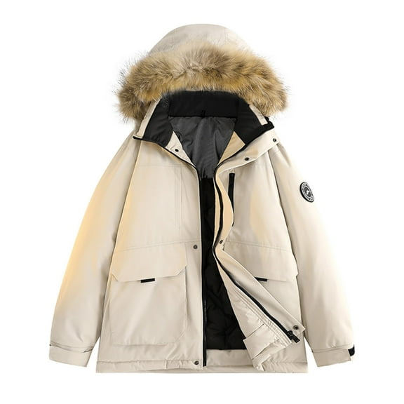 Maoxin Men Jacket Men's Casual Loose Fitting Long Sleeved Zippered Hooded Jacket Jacket Coats , Beige , L