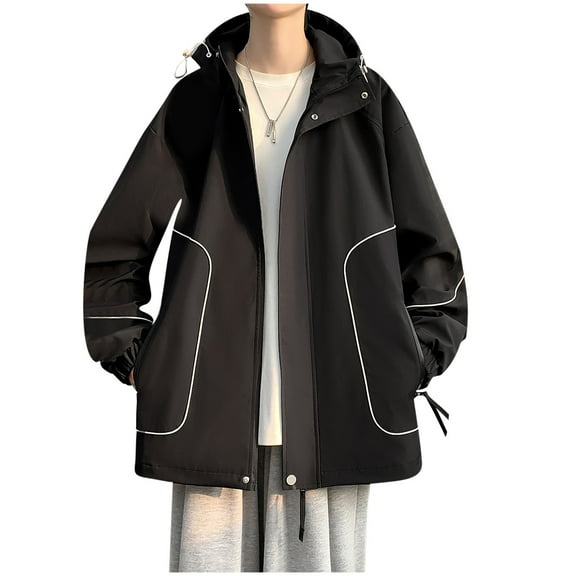 Maoxin Men Jacket Men's Casual Loose Fitting Workwear Long Sleeved Hooded Jacket Long Sleeve Hooded Casual Outwear Jackets Jacket Coats , Black , L