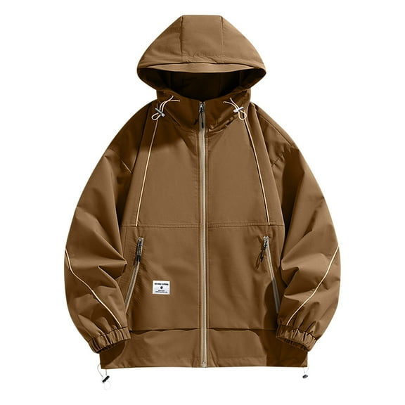Maoxin Men Jacket Men's Casual Loose Fitting Workwear Long Sleeved Hooded Jacket Long Sleeve Hooded Casual Outwear Jackets Jacket Coats , Coffee , 2XL