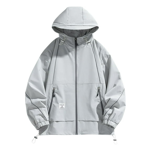 Maoxin Men Jacket Men's Casual Loose Fitting Workwear Long Sleeved Hooded Jacket Long Sleeve Hooded Casual Outwear Jackets Jackets for Men , Gray , XL