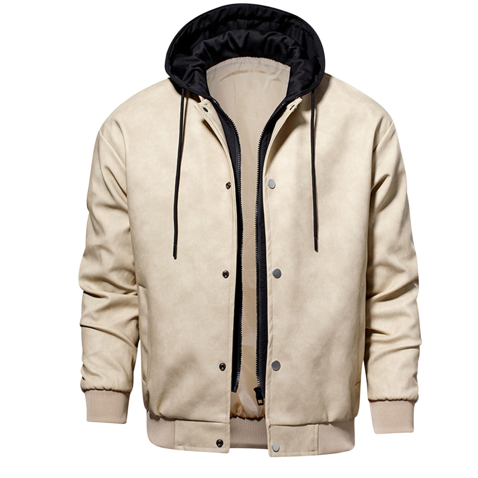 Maoxin Men Jacket Men's Fashion Casual Outdoor Leather Clip Long Sleeve Hooded Casual Coat/jacket Hardshell Jacket Jacket Coats , White , M