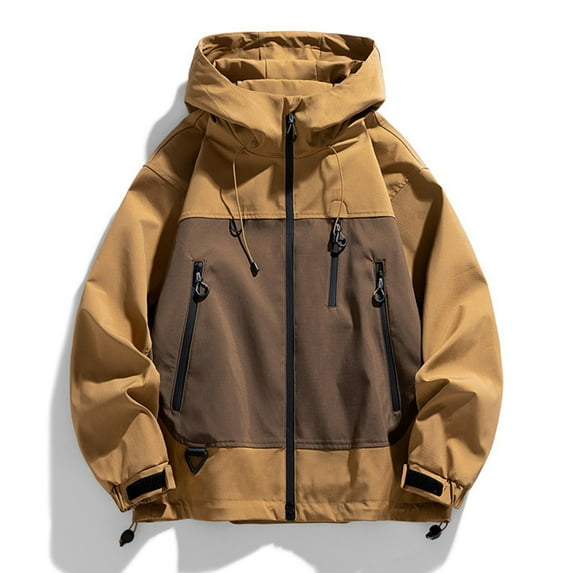 Maoxin Men Jacket Men's Fashion Casual Outdoor Work Bag Long Sleeve Hooded Casual Coat/jacket Jacket Jackets for Men , Coffee , 2XL