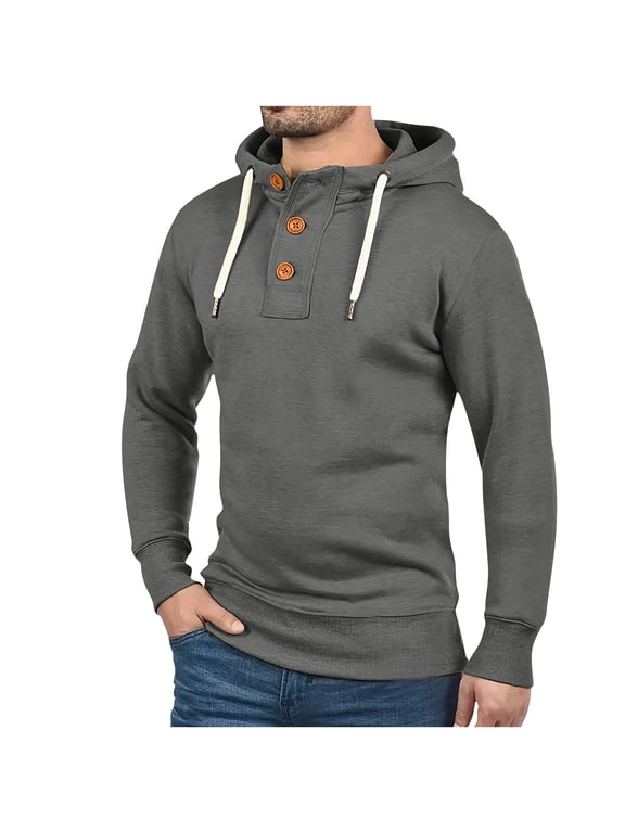 Men Jacket Men's Hoodie Button Up Pullover Sports Casual Jacket Jackets for Men , Dark Gray , 2XL