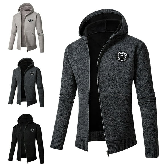 Maoxin Men Jacket Men's Knitted Sweater Men's Hooded Cardigan Casual Solid Color Long Sleeved Hooded Casual Jacket/jacket Jackets for Men , Dark Gray , 2XL