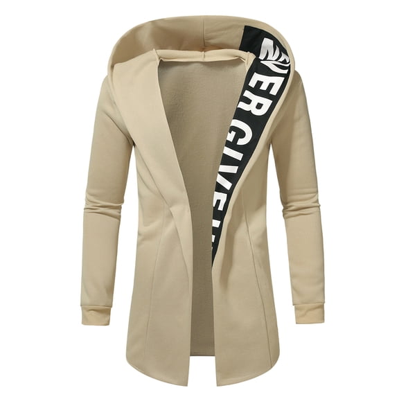 Maoxin Men Jacket Men's Solid Color Zipper Pocket With Velvet Long Sleeved Hooded Casual Jacket Jackets for Men , Khaki , M