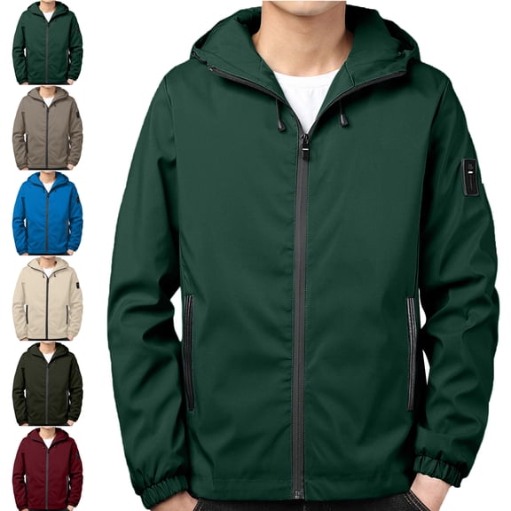 Mens Jacket Solid Color Zipper Pocket With Velvet Long Sleeved Hooded Casual Jacket Plus Size Jacket for Men,Green,2XL