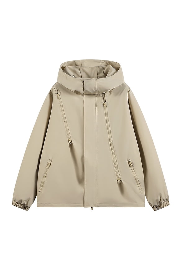 Men Jacket Men's Stitching Drawstring Hooded Slim Fashion Jacket Coat Outwear Jacket Coats , Beige , M