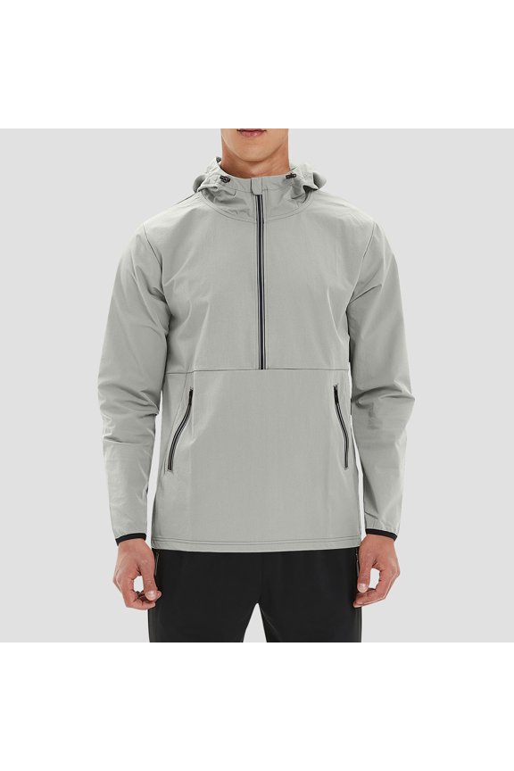 Men Jacket Men's Stitching Drawstring Hooded Slim Fashion Jacket Coat Outwear Jacket Coats , Gray , XL