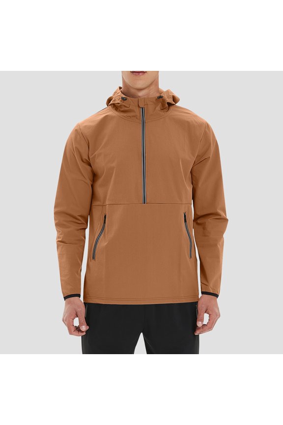 Men Jacket Men's Stitching Drawstring Hooded Slim Fashion Jacket Coat Outwear Jackets for Men , Coffee , 3XL