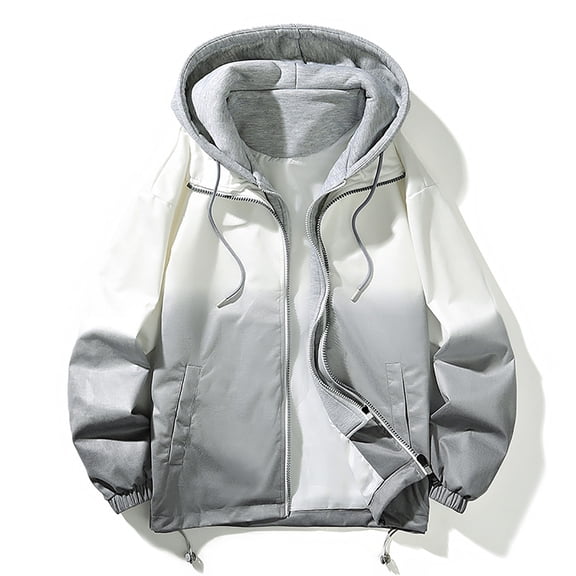 Maoxin Men Jacket Men's Stitching Drawstring Hooded Slim Fashion Jacket Coat Outwear Jackets for Men , Gray , XL