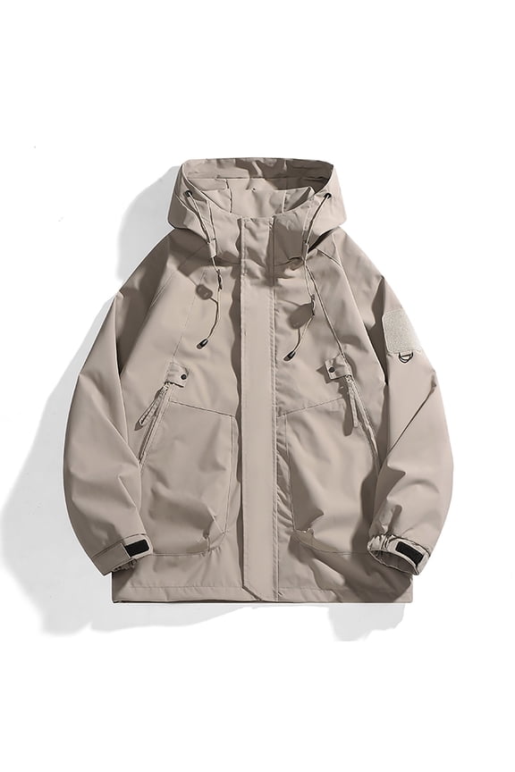 Men Jacket Men's Stitching Drawstring Hooded Slim Fashion Jacket Coat Outwear Jackets for Men , Khaki , XL