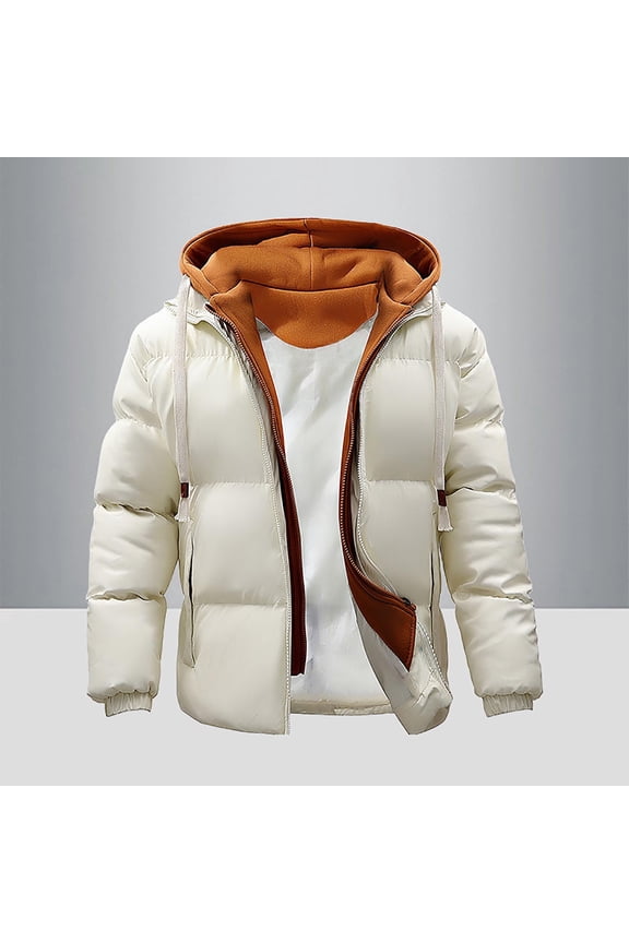 Men Jacket Men's Stitching Drawstring Hooded Slim Fashion Jacket Coat Outwear Jackets for Men , White , 3XL