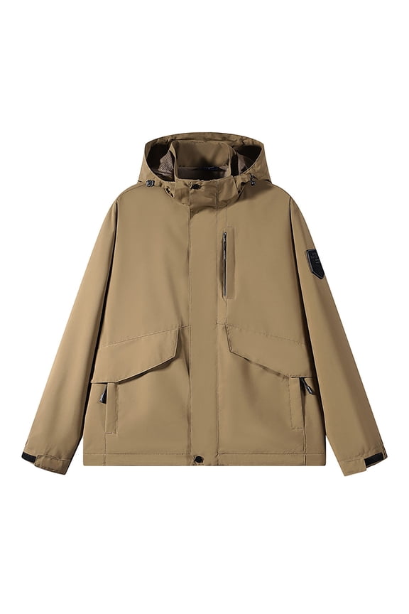 Men Jacket Men's Stitching Drawstring Hooded Slim Fashion Jacket Coat Outwear Jackets for Men , Yellow , M