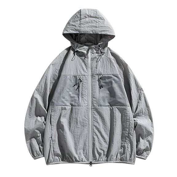 Maoxin Men Jacket Men's Sunscreen Suit Long Sleeved Hooded Casual Jacket Plus Size Jacket for Men , Gray , 3XL