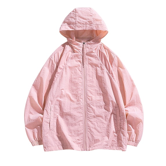 Maoxin Men Jacket Men's Sunscreen Suit Long Sleeved Hooded Casual Jacket Plus Size Jacket for Men , Pink , 3XL