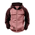thumbnail image 1 of Maoxin Men Jacket Men's Vintage Workwear Color Block Multi Pocket Zipper Long Sleeved Hooded Casual Jacket Jacket Coats , Pink , XL, 1 of 7