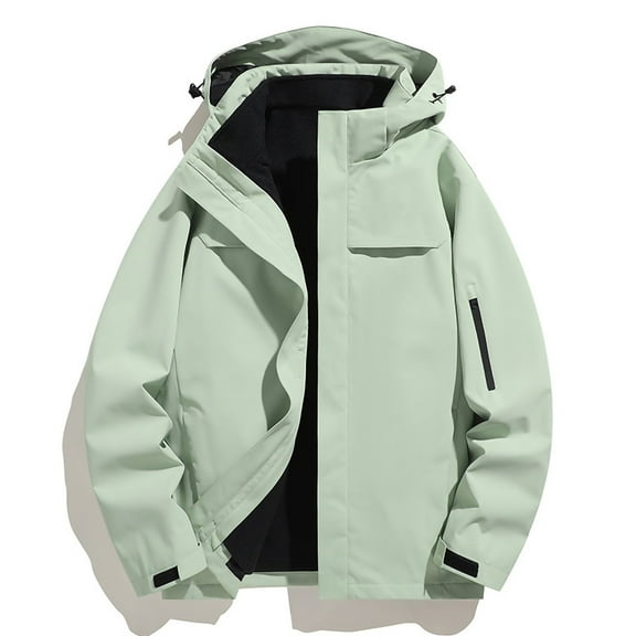 Maoxin Men Jacket Outdoor Men's Three In One Hiking Jacket Men's Windproof Jacket Warm And Thick Long Sleeved Hooded Casual Jacket/jacket Plus Size Jacket for Men , Army Green , S