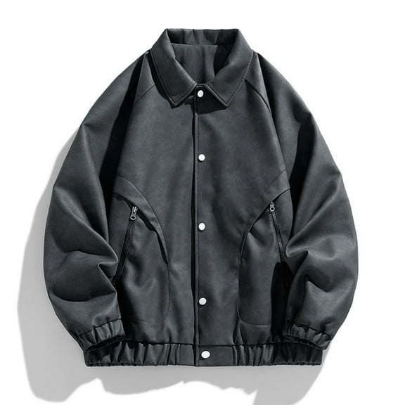 Maoxin Men Leather Jacket Men's Casual Loose Fitting Long Sleeved Hooded Jacket Long Sleeve Hoodless Faux Leather Outwear Jackets Leather Jackets for Men Black 3XL