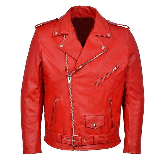 Maoxin Men Leather Jacket Men's Motorcycle Leather Jacket Top With Zipper Plus Size Leather Jackets for men Red 2XL