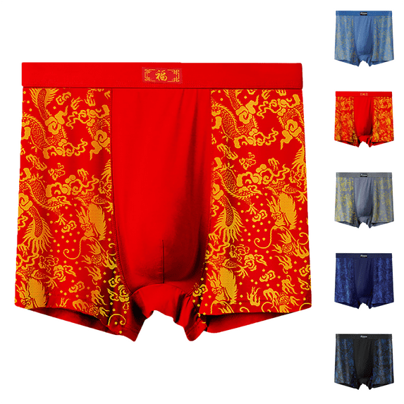 Maoxin Men'S Underwear High Waisted Plus Size Flat Underwear Wide Waistband Print Four Corners Underwear Men Red 4XL