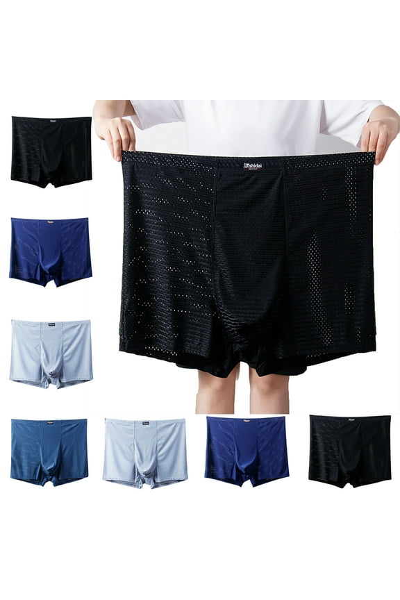 Men'S Underwear Mesh Ice Silk Underwear Large Size Flat Angle Underwear Nylon Large Breathable Underwear Men Black 7XL