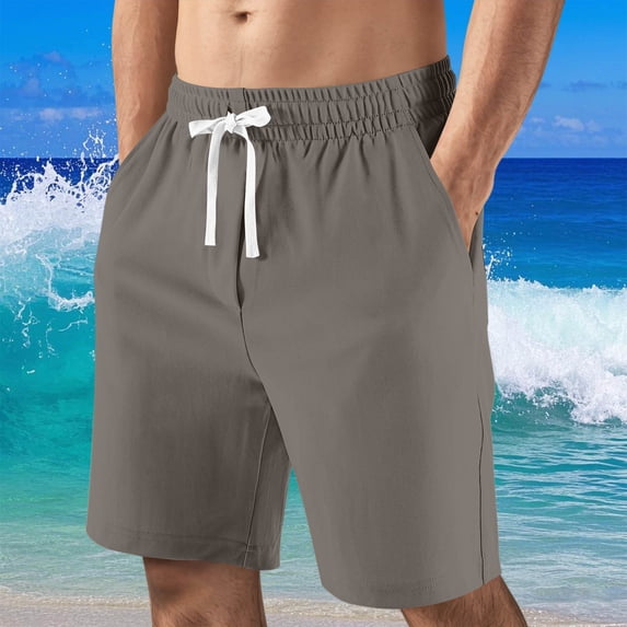 Maoxin Men Shorts Men Casual Fashion Solid Shorts With Pocket Elastic Waist Shoort Pants