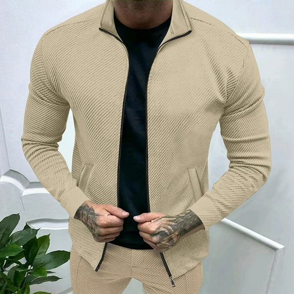 Maoxin Men's Coats Fashion Men's Temperament Long Sleeve Hoodless Casual Outwear Jackets Khaki S