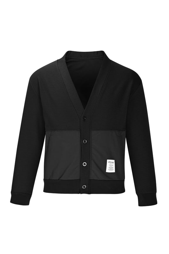 Men's Coats Fashionable Men's Long Sleeved Casual Solid Color Knitted Sweater Jacket Black XL