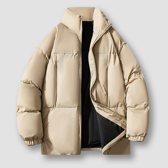 Maoxin Men's Coats Fashionable Men's Solid Color Long Sleeve Hoodless Casual Outwear Jackets Beige XL