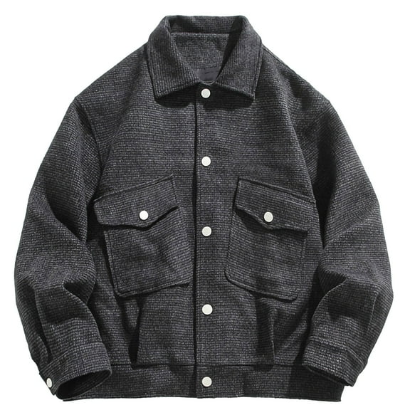 Maoxin Men's Coats and Jackets Men's Plus Size Casual Woolen Jacket Loose Large Pocket Casual Thick Men's Jacket Long Sleeved Hooded Casual Jacket/jacket Black XL