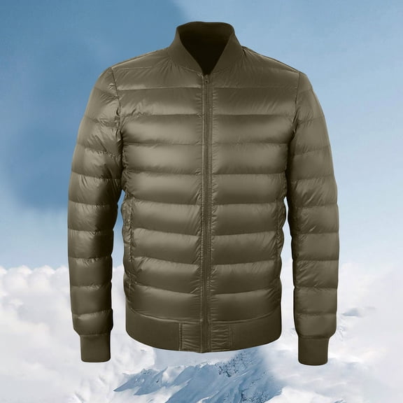 Maoxin Men's Coats Men' Solid Color Down Jacket With Warm Zipper Pocket Long Sleeved Hooded Casual Jacket Army Green XL