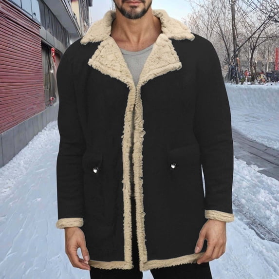 Maoxin Men's Coats Men's Casual Winter Casual Solid Color Coats Long Sleeve Button Overcoat Jacket Black 5XL