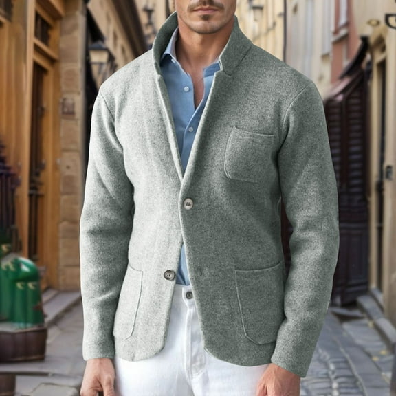 Maoxin Men's Coats Men's Fashion Casual Trend Woolen-breasted Solid Color Long-sleeved Hoodless Casual Coat/jacket Gray M