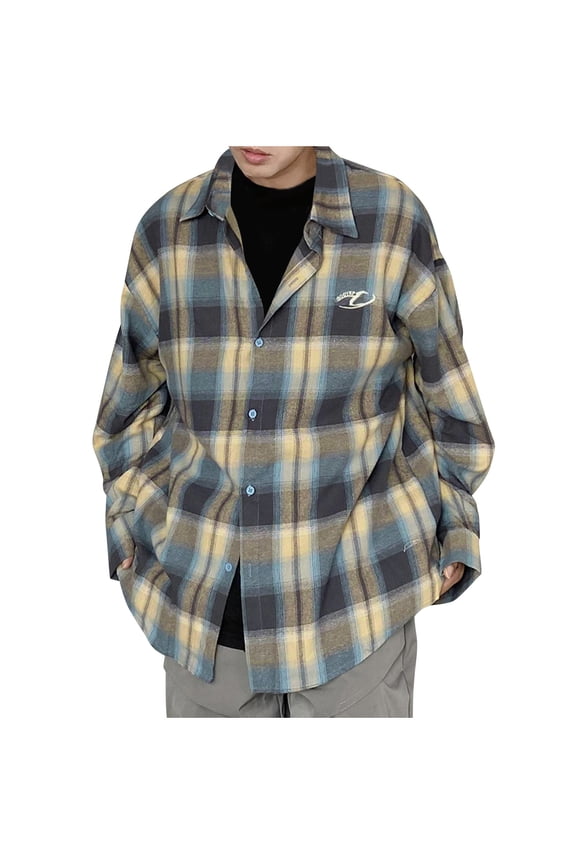 Men's Coats Men's Fashion Long Sleeve Hoodless Retro Style Lattice Casual Outwear Jackets Blue 2XL