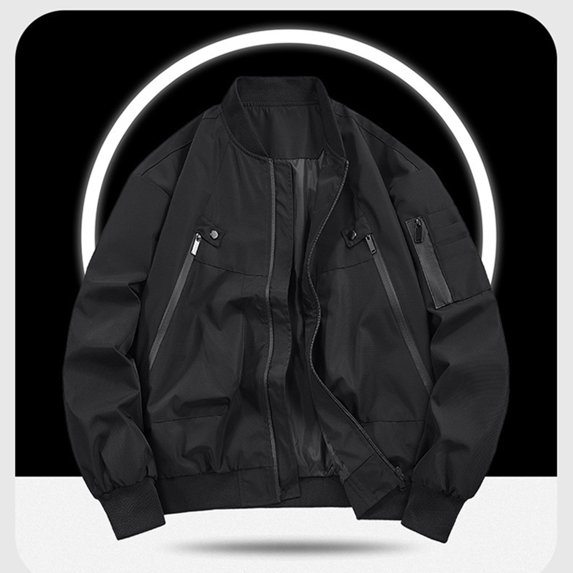 Maoxin Men's Coats Men's Fashion Solid Color Zipper Pocket Long Sleeved Casual Jacket Black XL