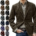 thumbnail image 1 of Men's Coats Men's Fashionable British Solid Color Corduroy Retro Casual Single Breasted Suit Top Brown 2XL, 1 of 9