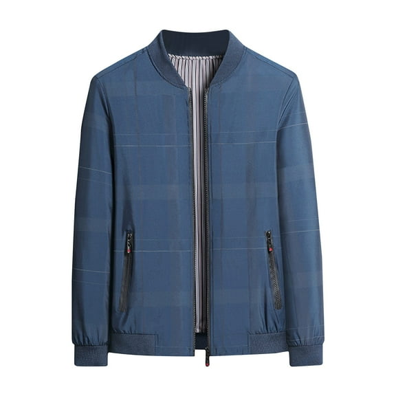 Maoxin Men's Coats Men's New Light Jacket Casual Business Collar Long Sleeve Jacket Blue M