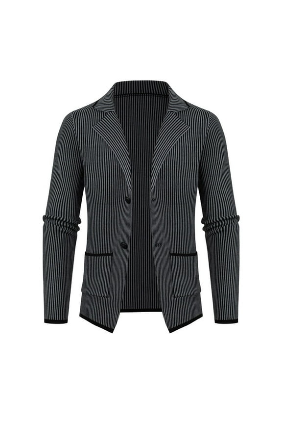 Men's Coats Men's New Vertical Striped Thick Casual Cardigan Lapel Windbreaker Jacket Gray 3XL