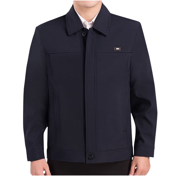 Maoxin Men's Coats Men's Solid Color Button Pocket Long Sleeved Lapel Casual Jacket Dark Blue 3XL
