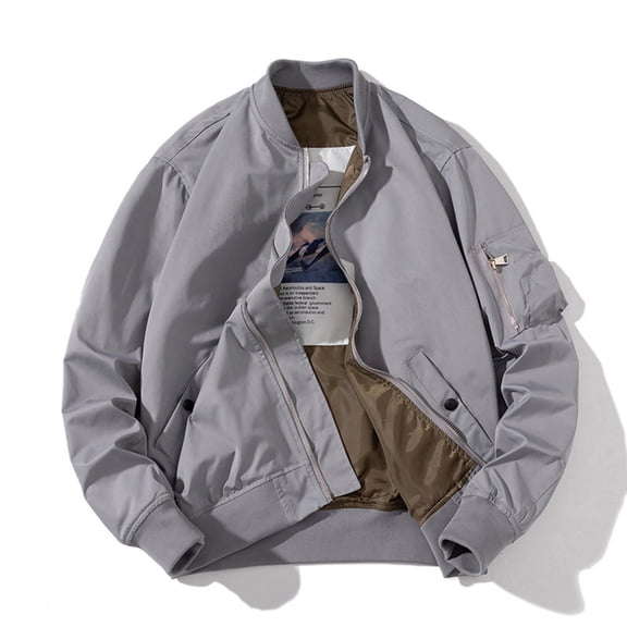 Maoxin Men's Coats Men's Solid Color Casual Loose Fitting Long Sleeved Hooded Baseball Uniform Jacket Long Sleeve Hoodless Casual Outwear Jackets Gray L