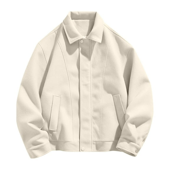 Maoxin Men's Coats Men's Solid Color Casual Loose Fitting Long Sleeved Hooded Jacket Long Sleeve Hoodless Casual Outwear Jackets Beige M