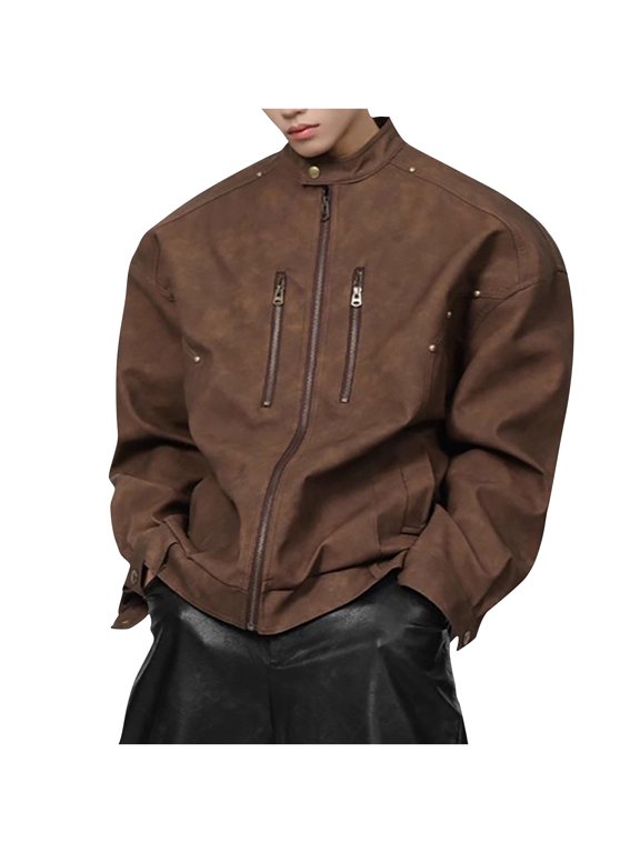 Men's Coats Men's Solid Color Pocket Zipper Jacket Jacket Coffee L