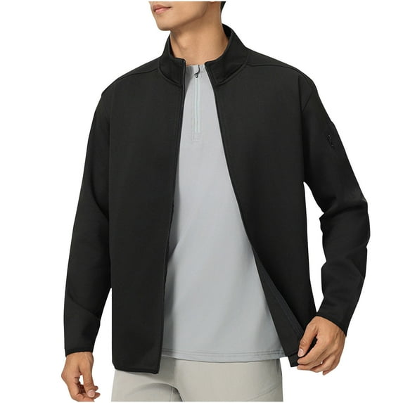 Maoxin Men's Coats Men's Solid Color Zipper Pocket Sports Long Sleeved Hooded Casual Jacket Black 2XL