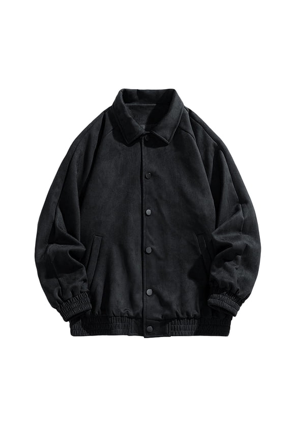 Men's Coats Men's Spring And Fall Solid Color Jacket Casual Retro Suede Collar Button Jacket Black 2XL